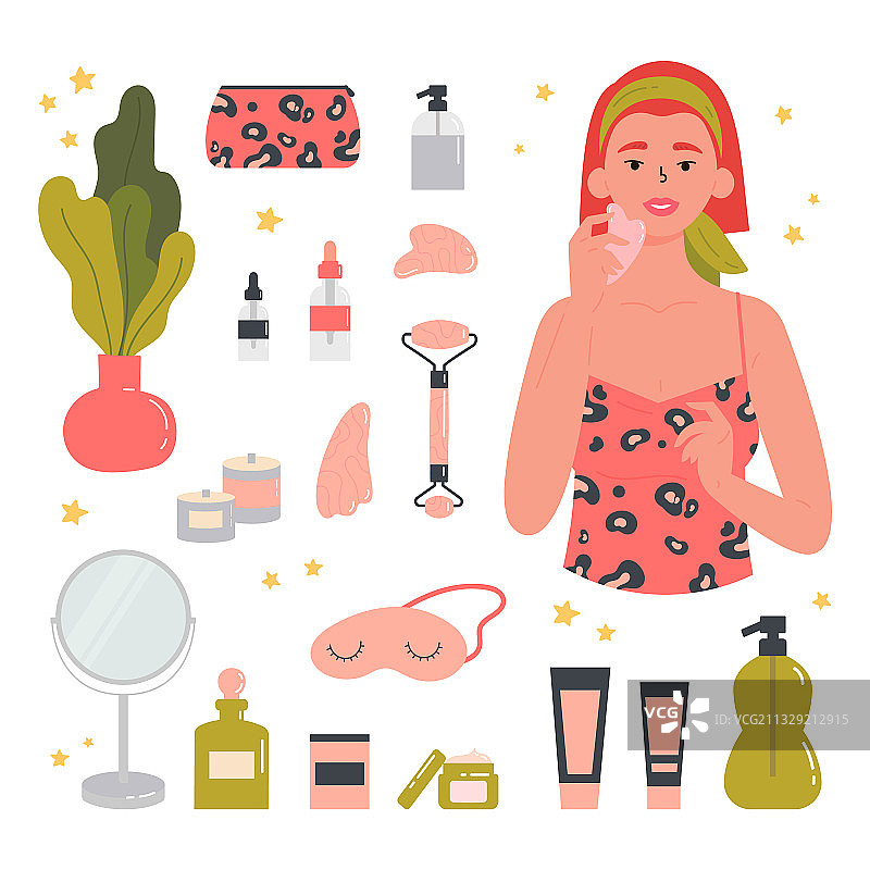 拥有各种化妆品和配饰的女孩图片素材
