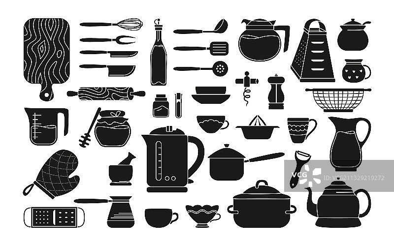 现代厨房餐具卡通套装图片素材