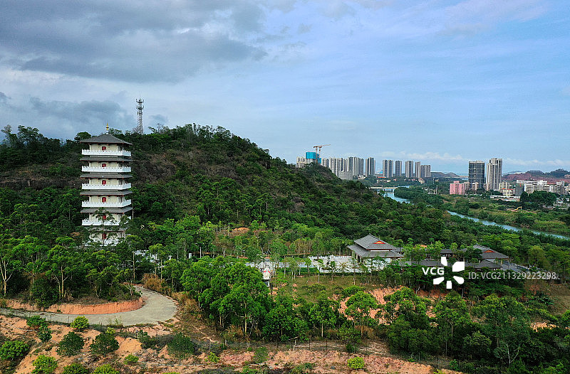 广东省惠州市大亚湾红树林河滩公园虎头山公园航拍图片素材