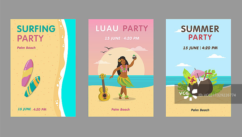 彩色夏威夷派对邀请函设计图片素材