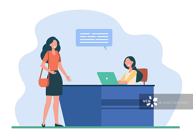 女客户或访客与接待员交谈图片素材