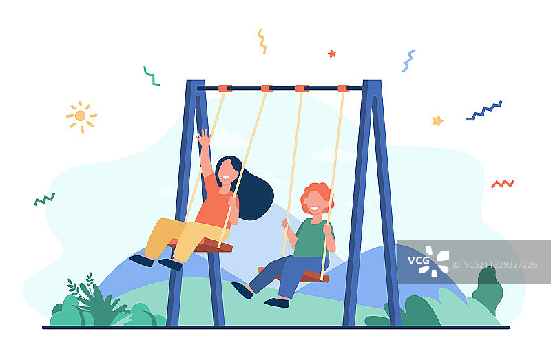 快乐的孩子们荡秋千图片素材