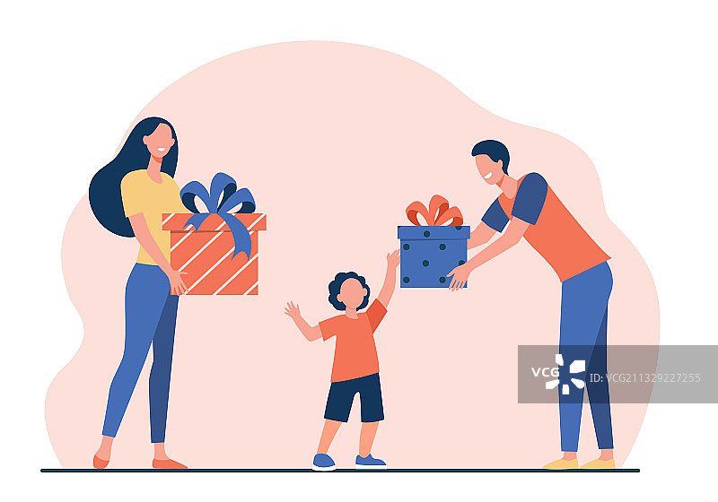 快乐的父母给儿子送礼物图片素材
