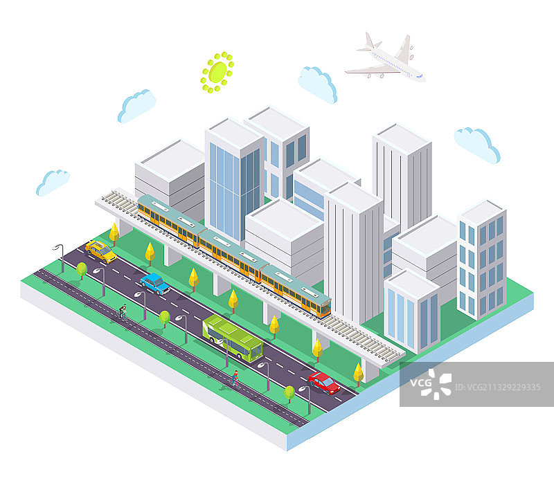 含公共交通的2.5D城市图片素材