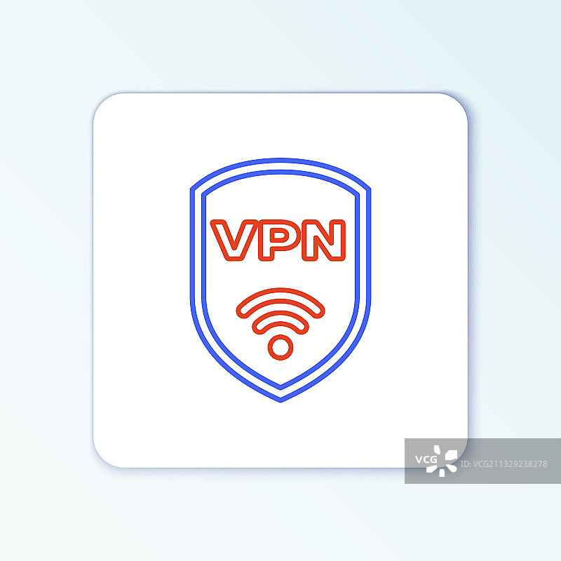 灰色背景上的带VPN和无线网络的盾牌线性图标图片素材