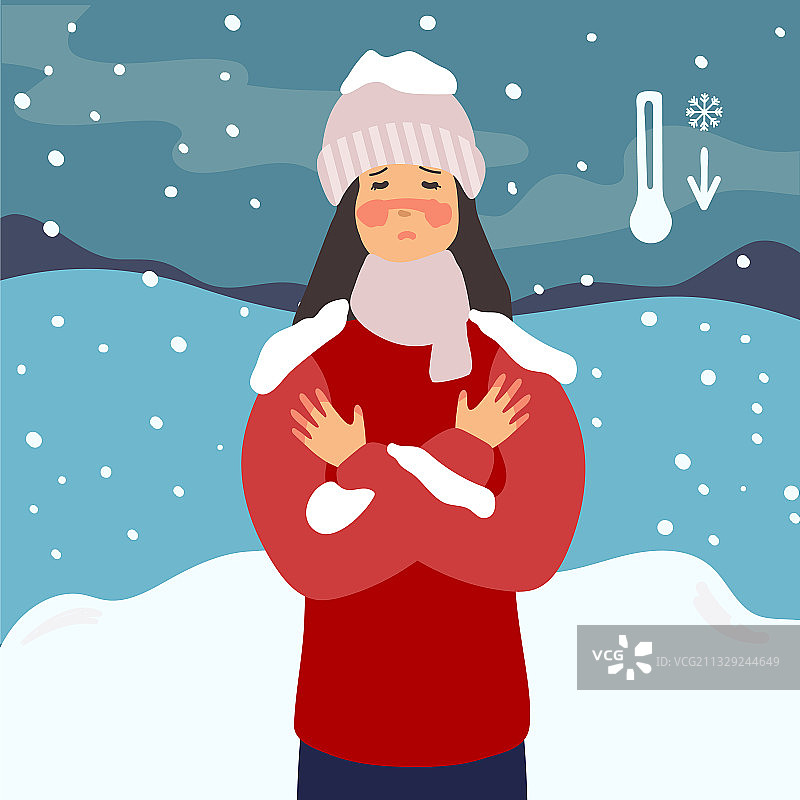 女人遭受冻伤，女孩冻僵图片素材