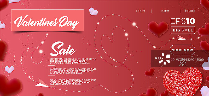 情人节促销banner背景红色爱心图片素材