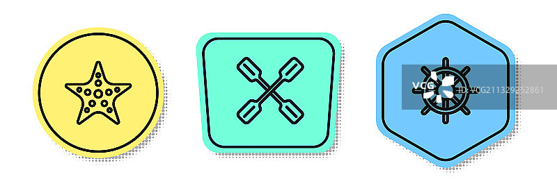 海星船桨和船舵线条组合图片素材
