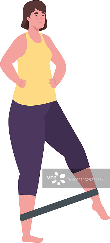 女性用弹力绳做运动图片素材