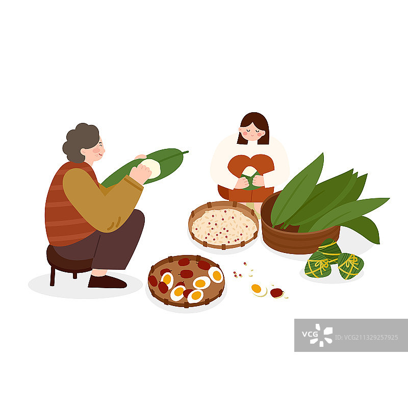 一家人包粽子图片素材