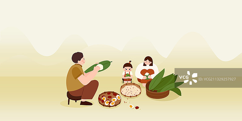 一家人包粽子图片素材