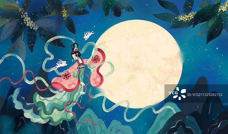 中秋节，嫦娥，奔月，玉兔，满月，传统节日，中国文化，素材图片素材
