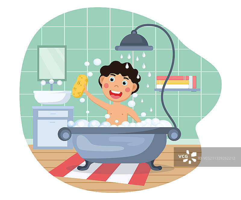 正在洗澡的有趣小孩图片素材