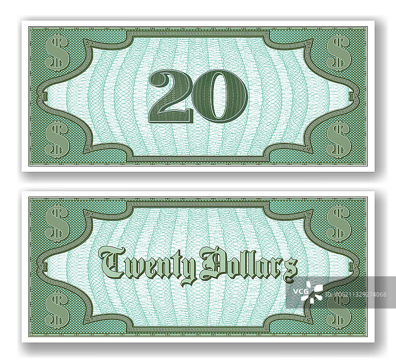 面额为20美元的纸质证书正面样本图片素材