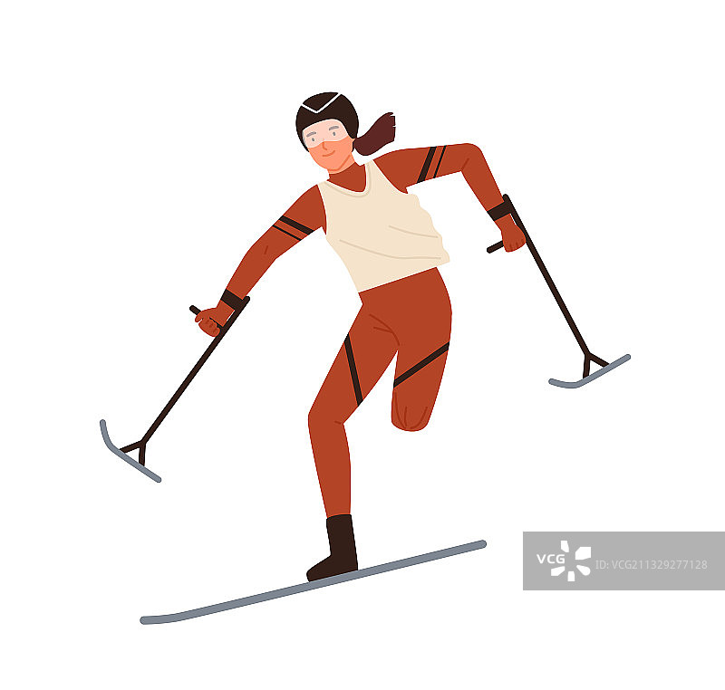 截肢残疾女子滑雪运动员图片素材