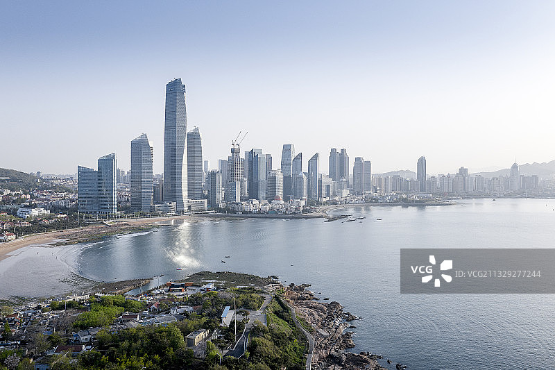 航拍青岛城市日出风光图片素材