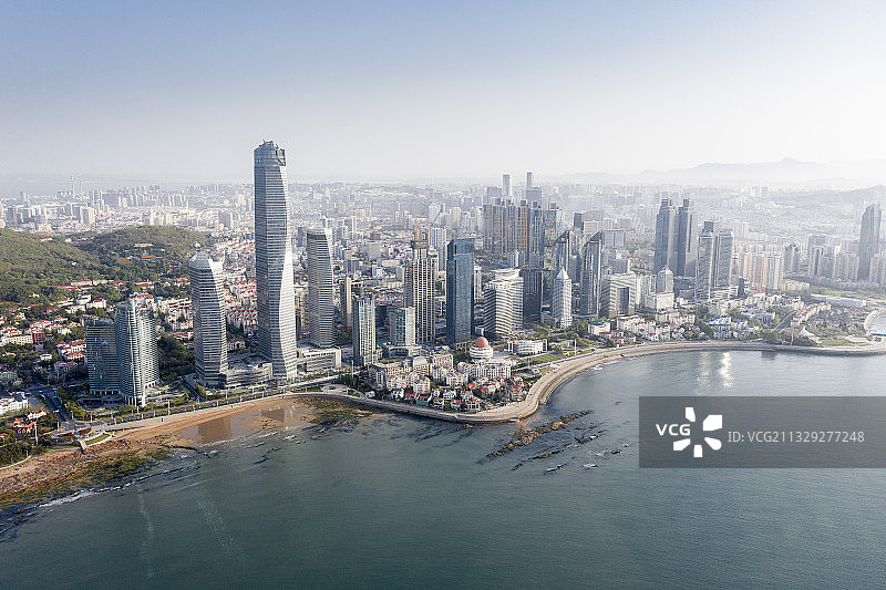 航拍青岛城市日出风光图片素材