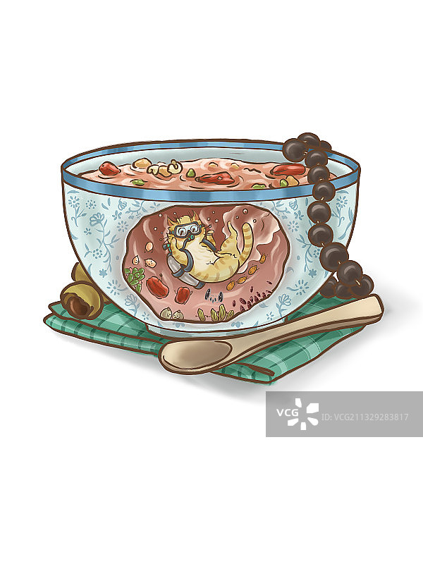 喵咪在腊八粥里潜水图片素材