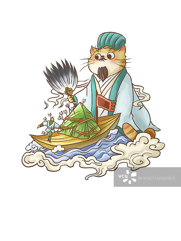喵咪诸葛亮粽子草船借箭图片素材