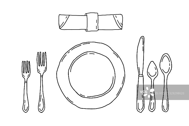 白色背景上的餐桌布置图片素材