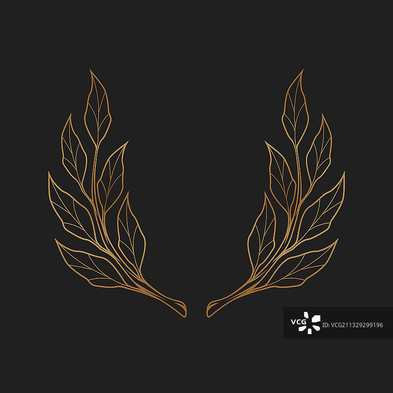 简约金色手绘月桂花环图标图片素材