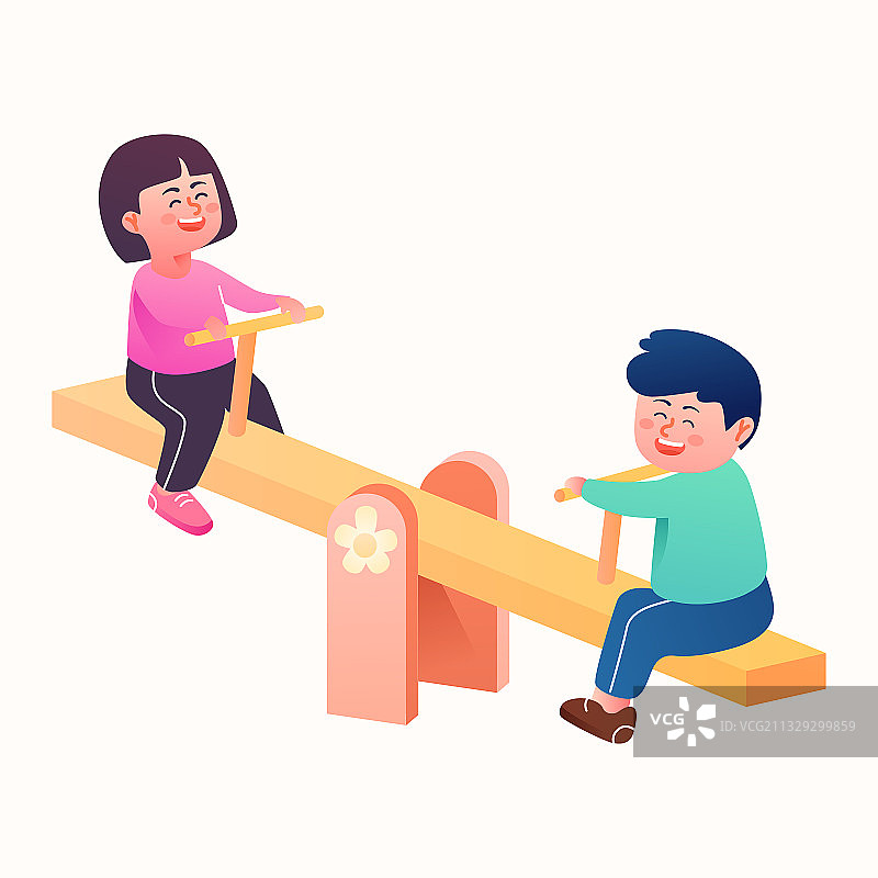 卡通六一儿童节小孩玩跷跷板矢量节日插画图片素材