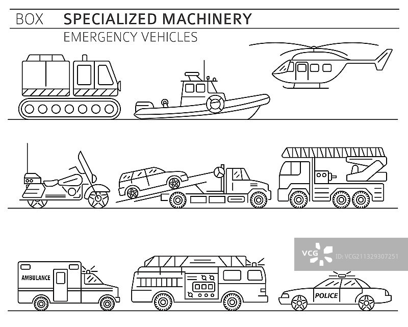 专用机器紧急车辆线性图标图片素材