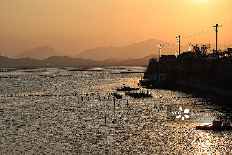 渔村夕照图片素材