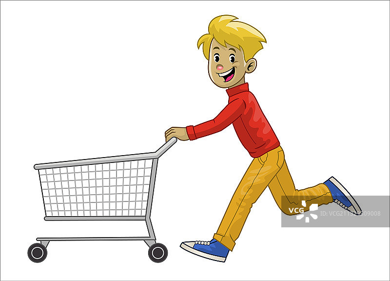 男人跑步推着他的购物车图片素材