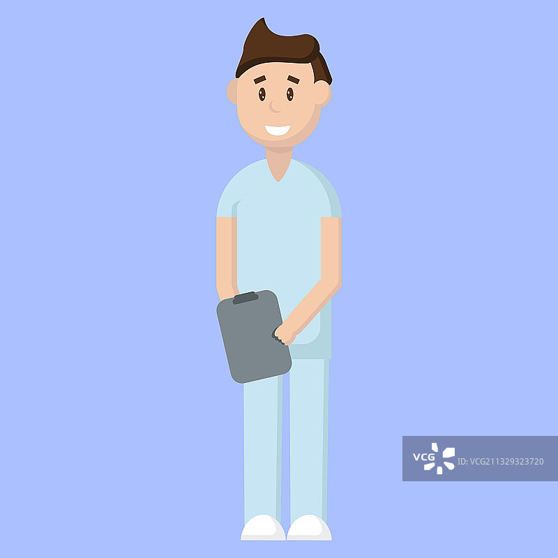 身穿蓝色制服，手拿文件夹的医生图片素材