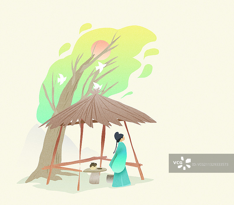 草棚乘凉的诗人图片素材