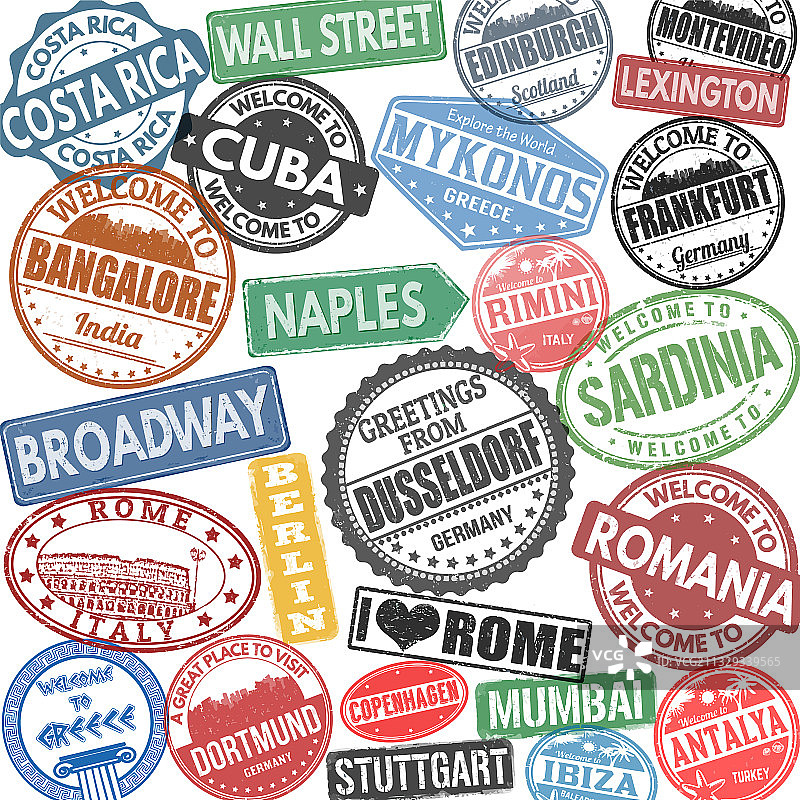 旅行邮票概念合集图片素材