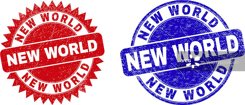 带有污渍的全新世界圆形花结印章图片素材