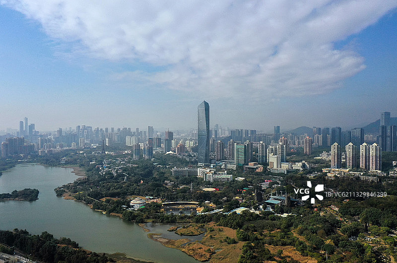 广东省深圳市南山区深圳湾公园欢乐海岸华侨城湿地公园航拍图片素材