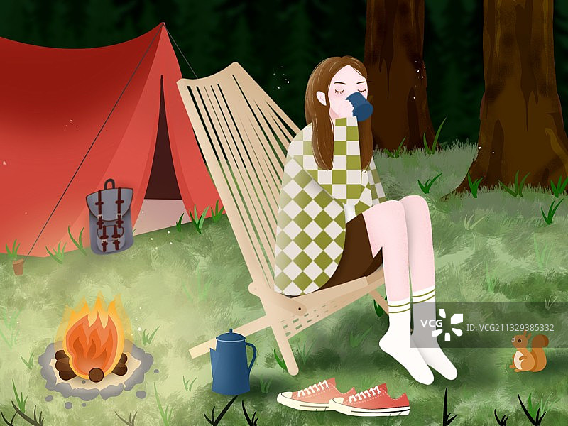 女孩森林露营图片素材