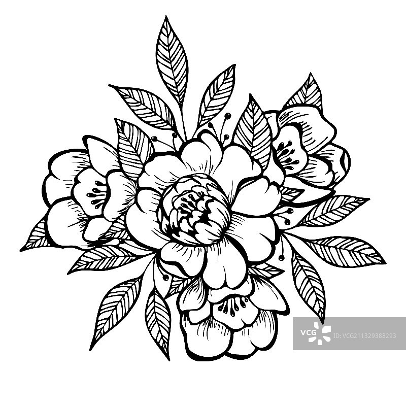 白色背景上的花叶涂鸦图片素材