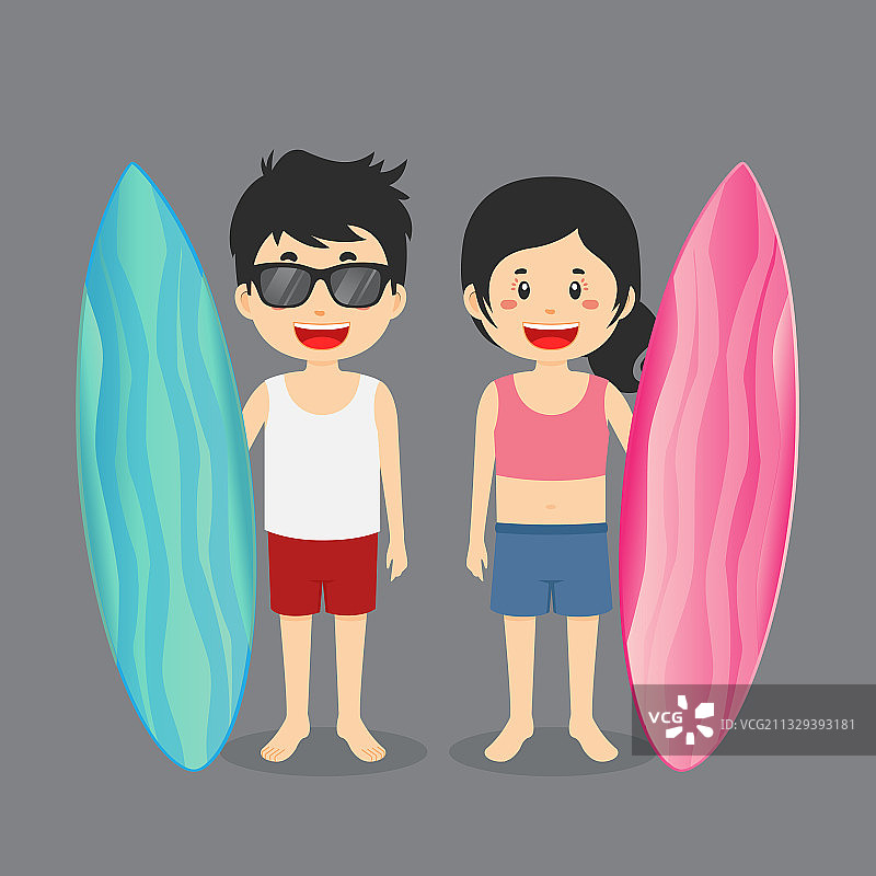 准备冲浪的情侣角色图片素材