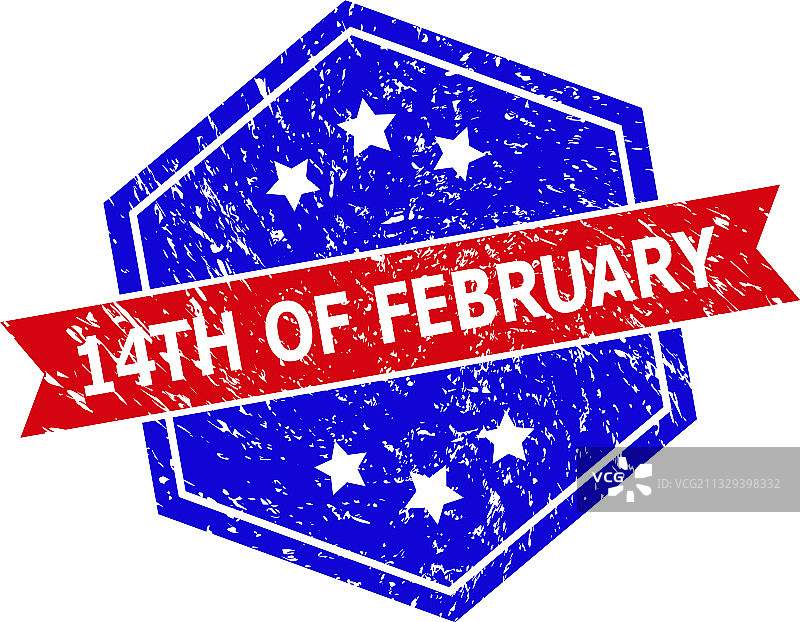 二月十四日六边形双色橡胶印章图片素材