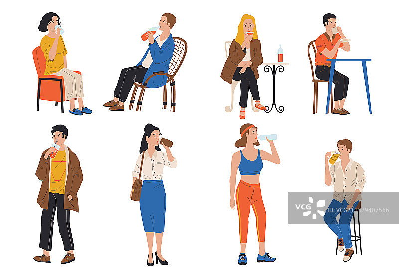 人们喝卡通饮料图片素材