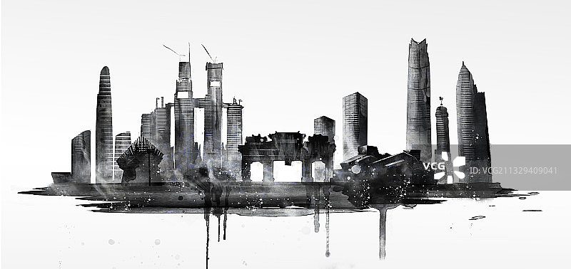 中国风水墨建筑重庆地标图片素材