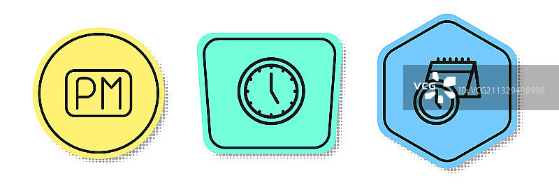 白天时钟、日历和闹钟线条图片素材