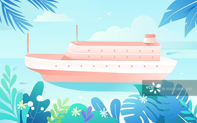 卡通风景夏季出游夏天海边度假旅游矢量插画图片素材