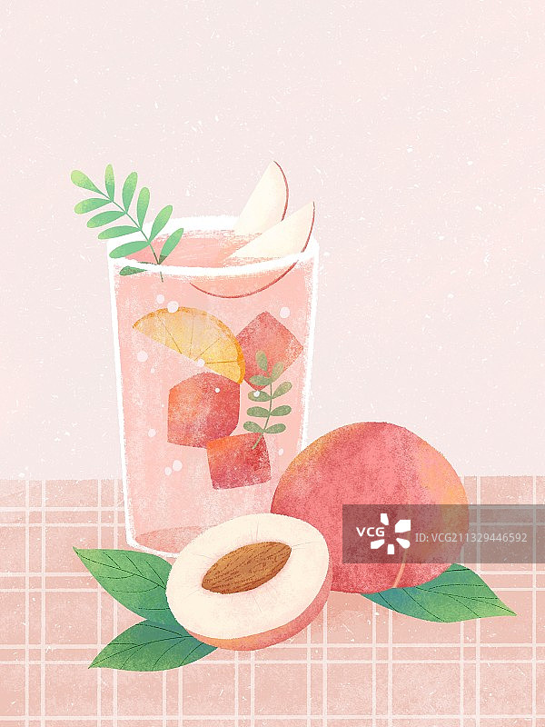 夏日水蜜桃饮品插画图片素材