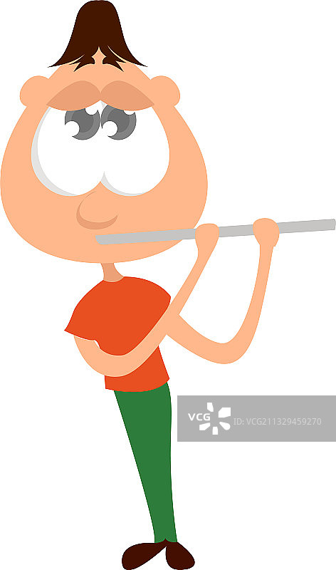 在白色背景上吹长笛的男人图片素材