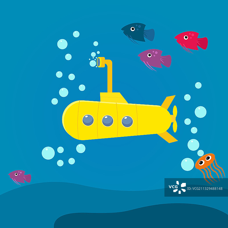 白色背景上的黄色潜水艇图片素材