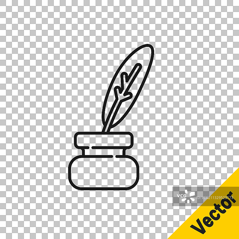 黑色线条羽毛笔和墨水瓶图标图片素材