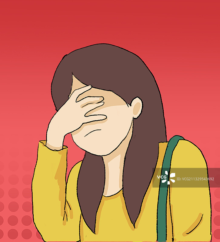 女人生气郁闷表情扶额无语插画图片素材