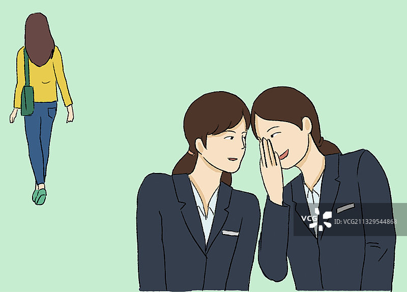 女人窃窃私语表情悄悄话卡通插画图片素材