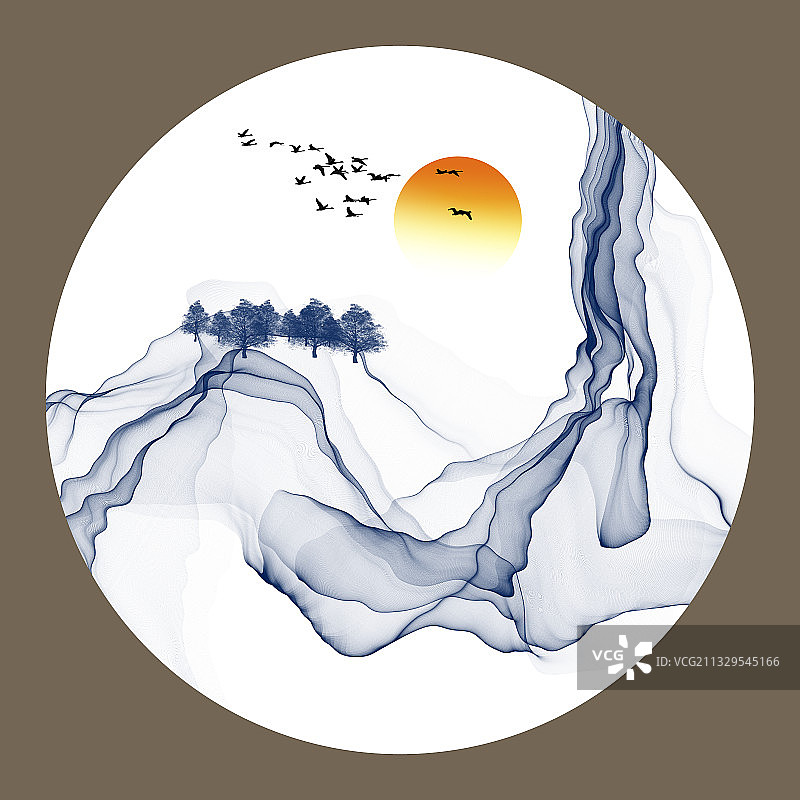 中国愿水墨山水圆形画图片素材