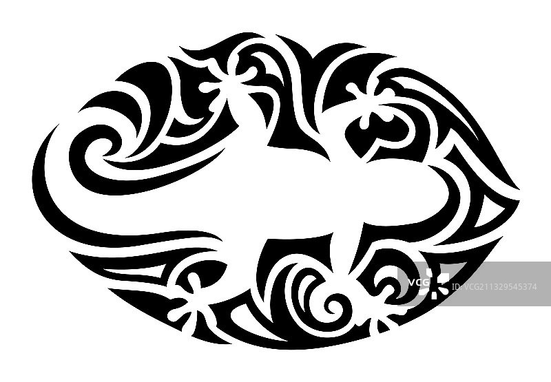 白色壁虎剪影部落纹身艺术图片素材